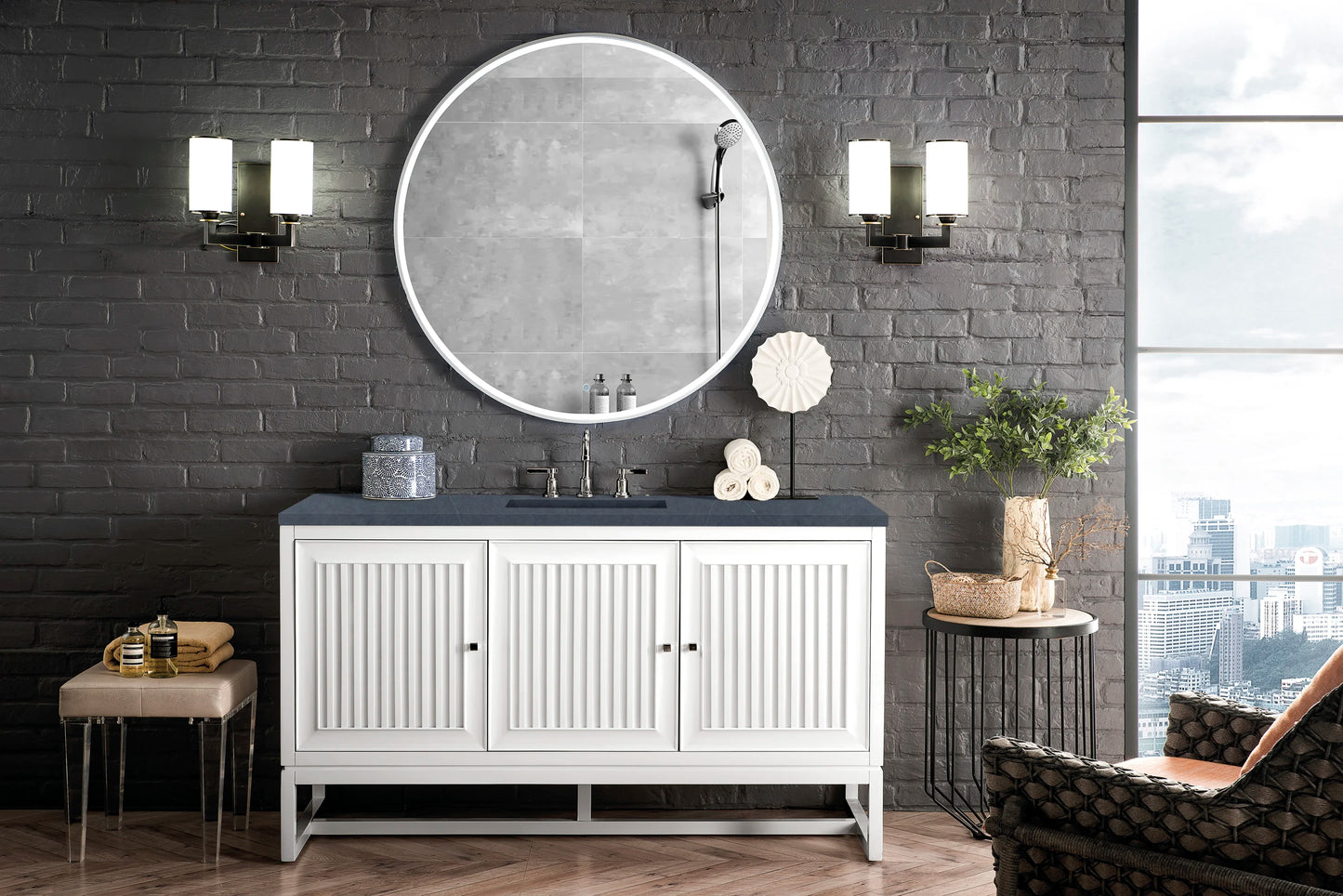 Renovate for Less Atlanta Athens 60" Single Vanity, Glossy White w/ 3 CM Charcoal Soapstone Silestone Top, view 3