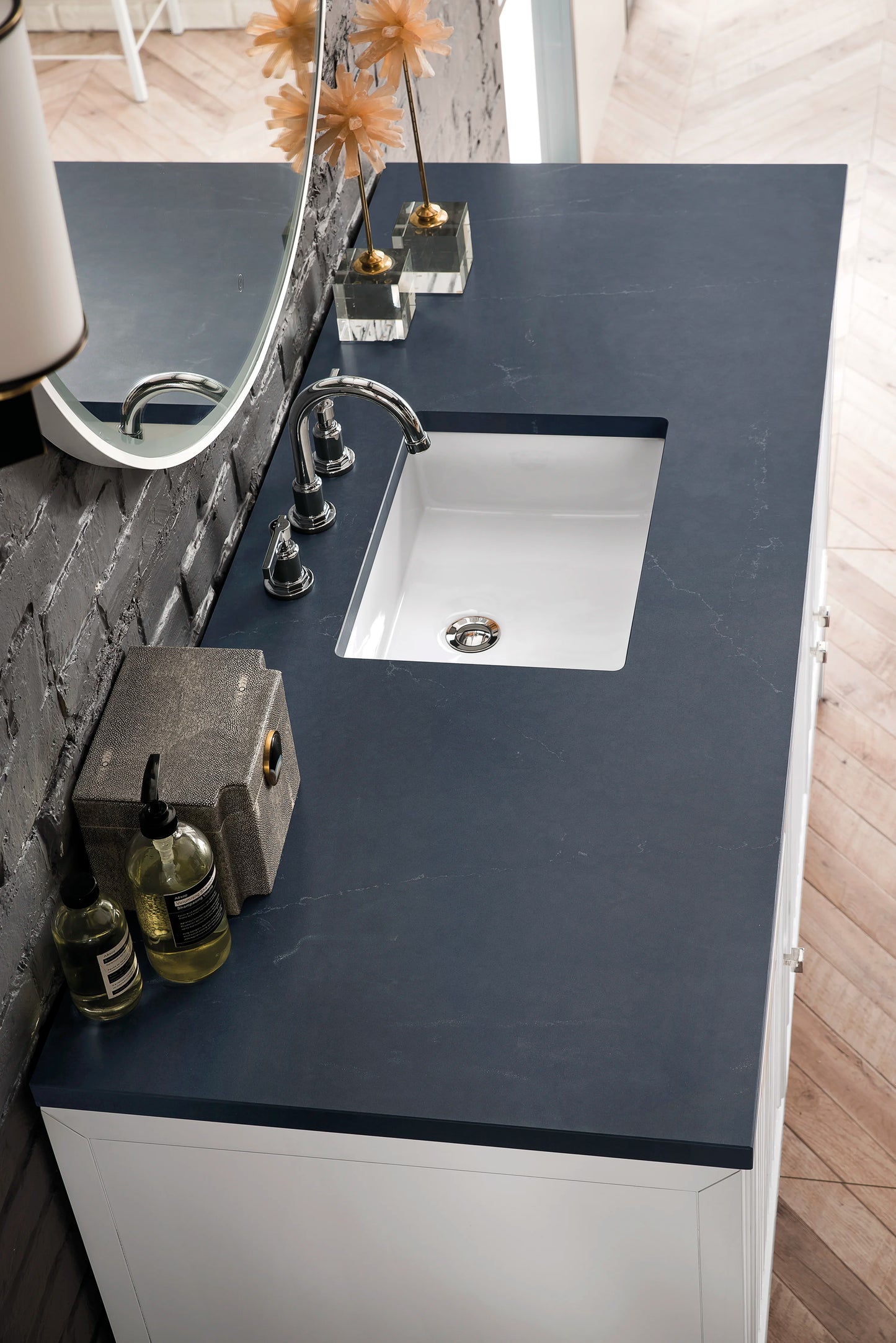 Renovate for Less Atlanta Athens 60" Single Vanity, Glossy White w/ 3 CM Charcoal Soapstone Silestone Top, view 4