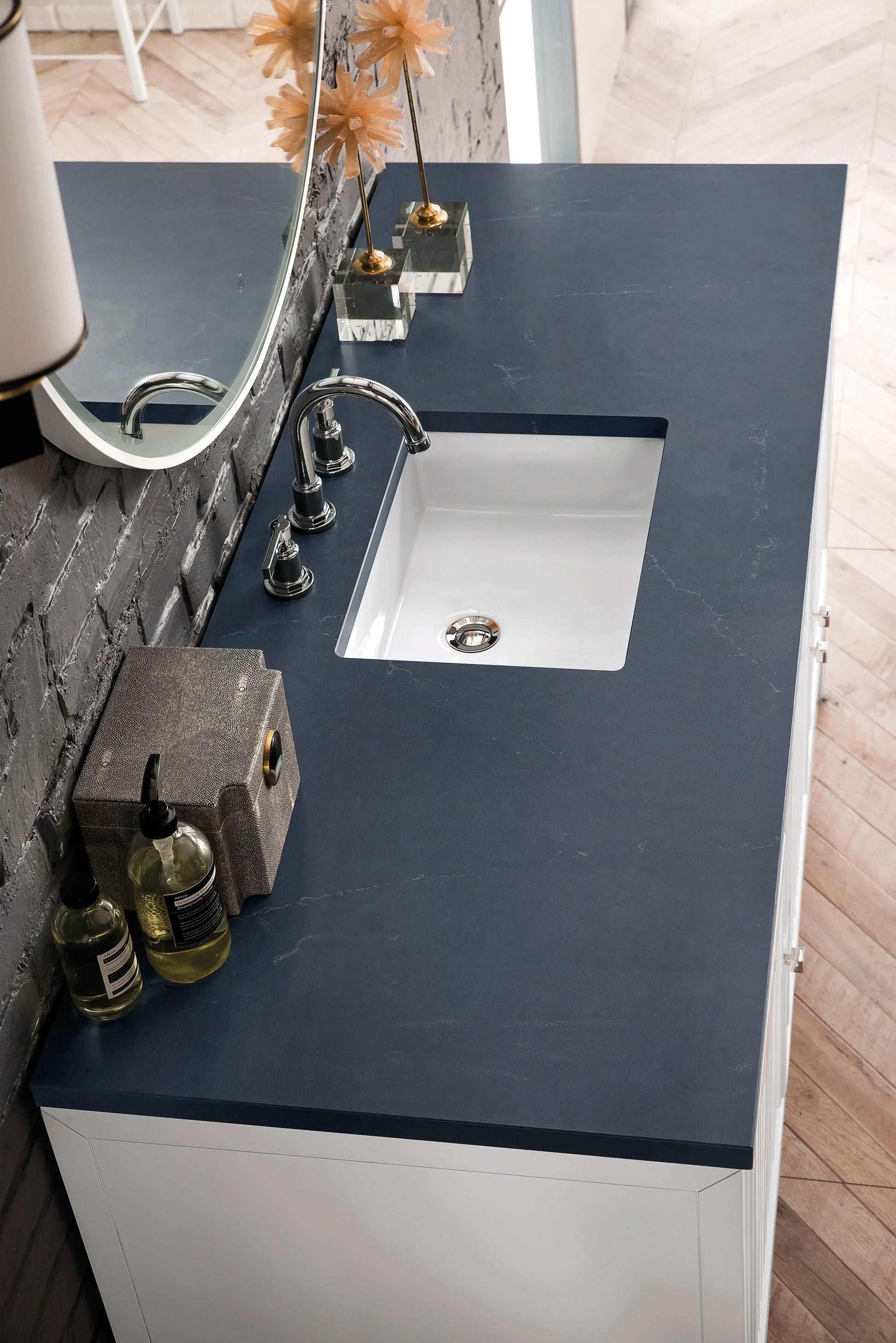 Renovate for Less Atlanta Athens 60" Single Vanity, Glossy White w/ 3 CM Charcoal Soapstone Silestone Top, view 4