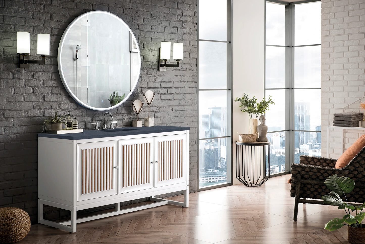 Renovate for Less Atlanta Athens 60" Single Vanity, Glossy White w/ 3 CM Charcoal Soapstone Silestone Top, view 5