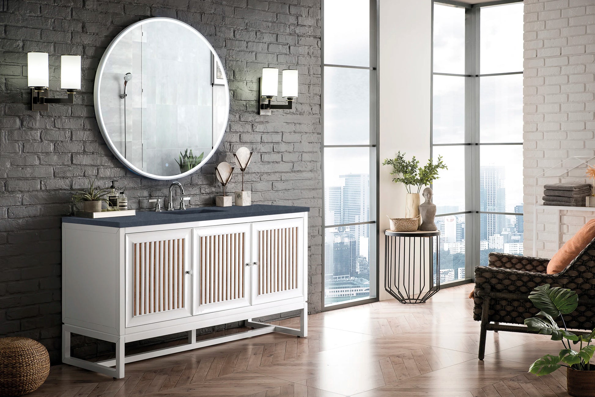 Renovate for Less Atlanta Athens 60" Single Vanity, Glossy White w/ 3 CM Charcoal Soapstone Silestone Top, view 5