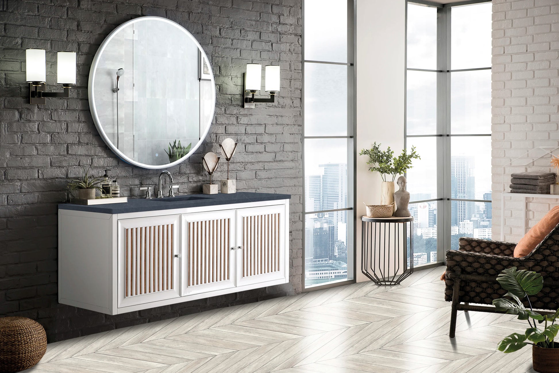 Renovate for Less Atlanta Athens 60" Single Vanity, Glossy White w/ 3 CM Charcoal Soapstone Silestone Top, view 7