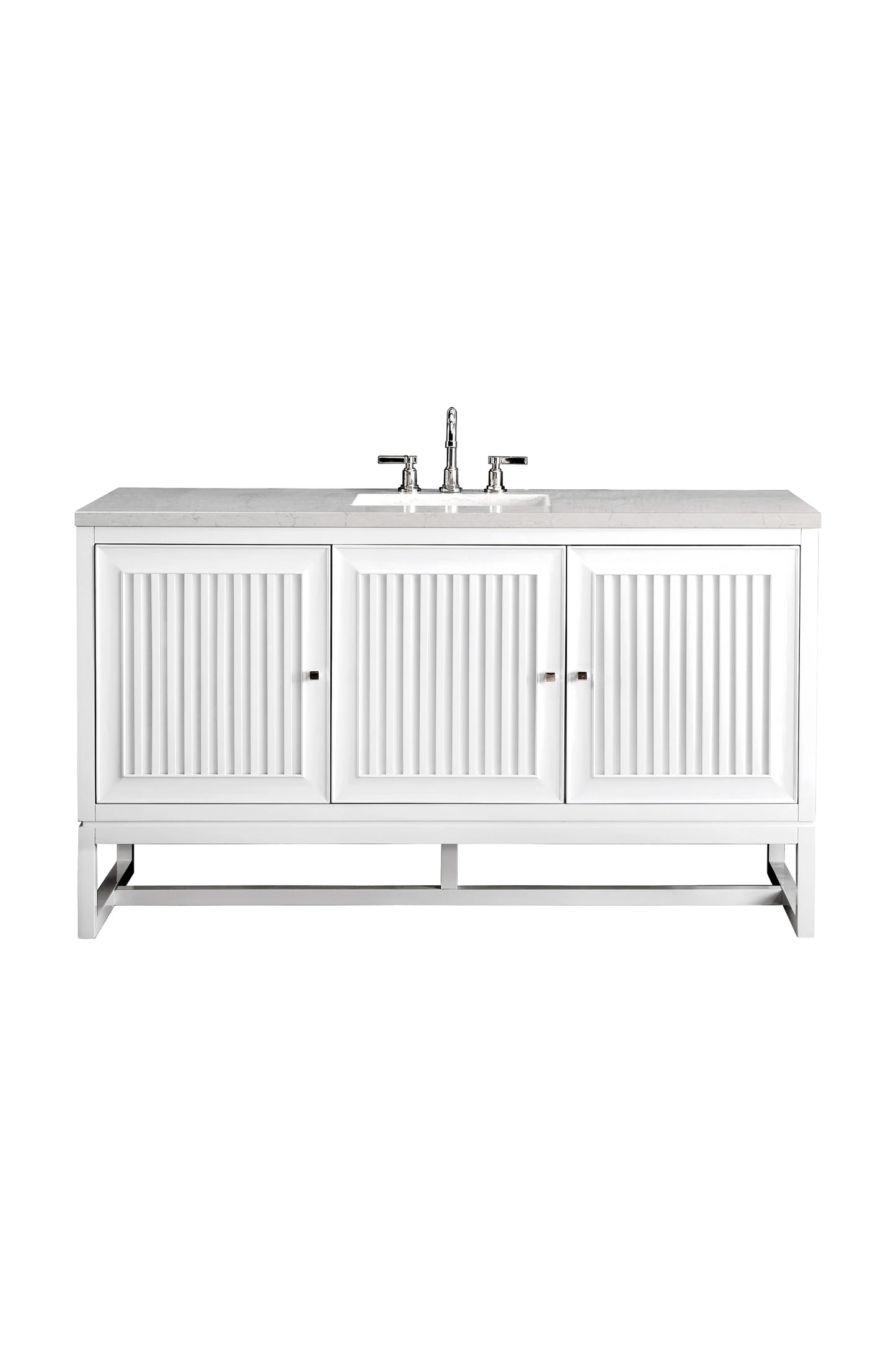 Renovate for Less Atlanta Athens 60" Single Vanity, Glossy White w/ 3 CM Eternal Jasmine Pearl Silestone Top