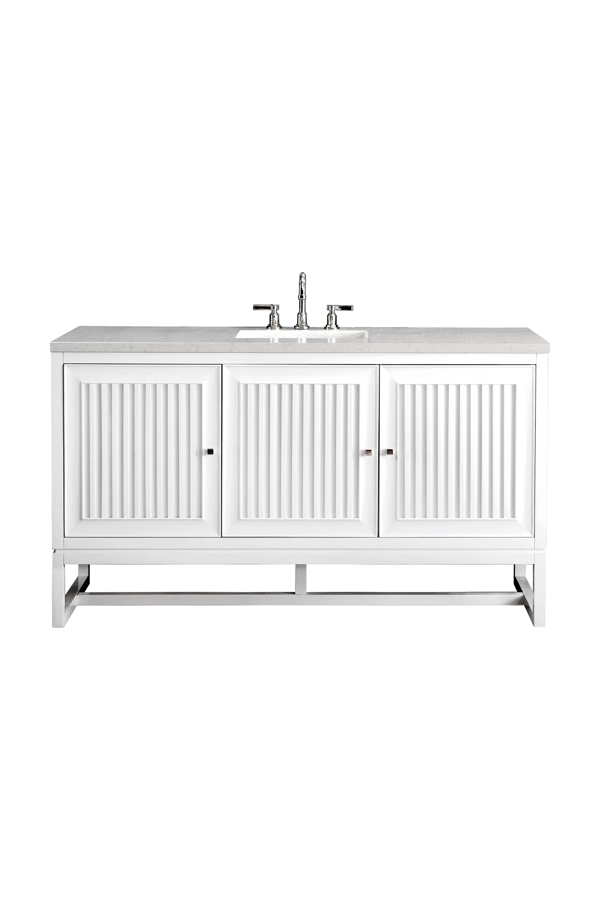 Renovate for Less Atlanta Athens 60" Single Vanity, Glossy White w/ 3 CM Eternal Jasmine Pearl Silestone Top