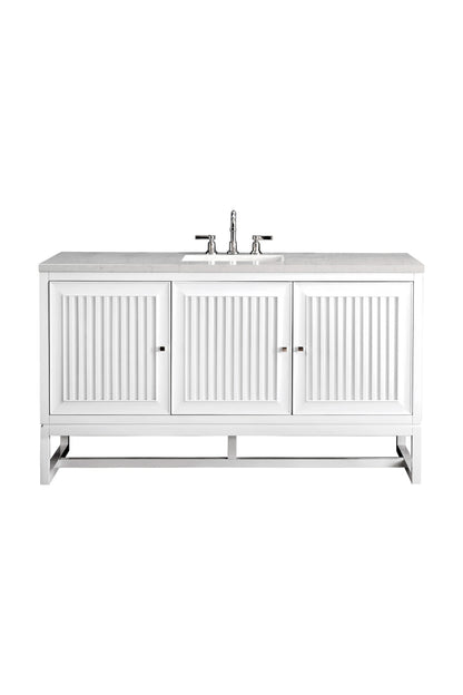 Renovate for Less Atlanta Athens 60" Single Vanity, Glossy White w/ 3 CM Eternal Jasmine Pearl Silestone Top