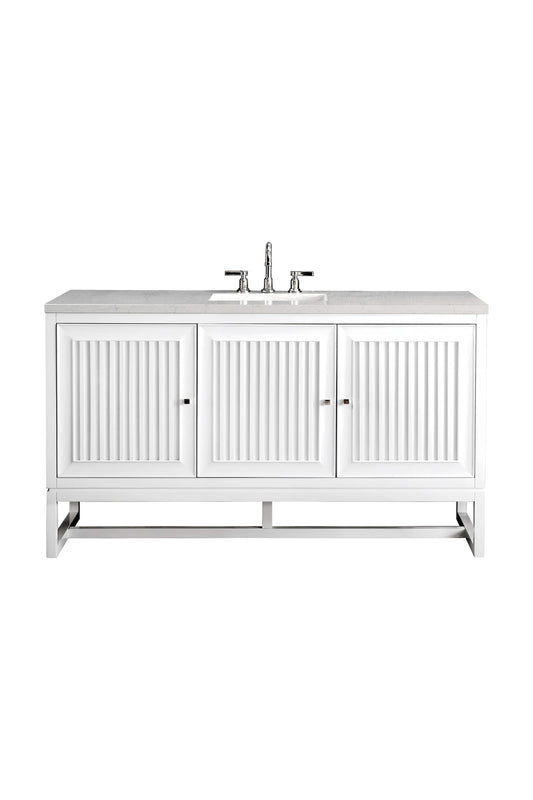 Renovate for Less Atlanta Athens 60" Single Vanity, Glossy White w/ 3 CM Eternal Jasmine Pearl Silestone Top