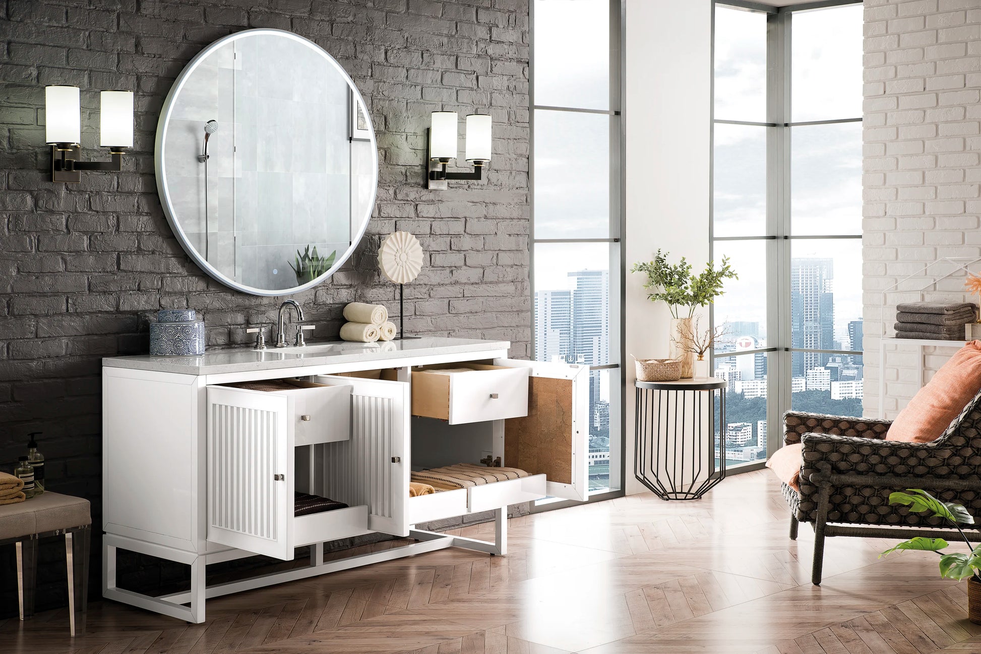 Renovate for Less Atlanta Athens 60" Single Vanity, Glossy White w/ 3 CM Eternal Jasmine Pearl Silestone Top, view 6