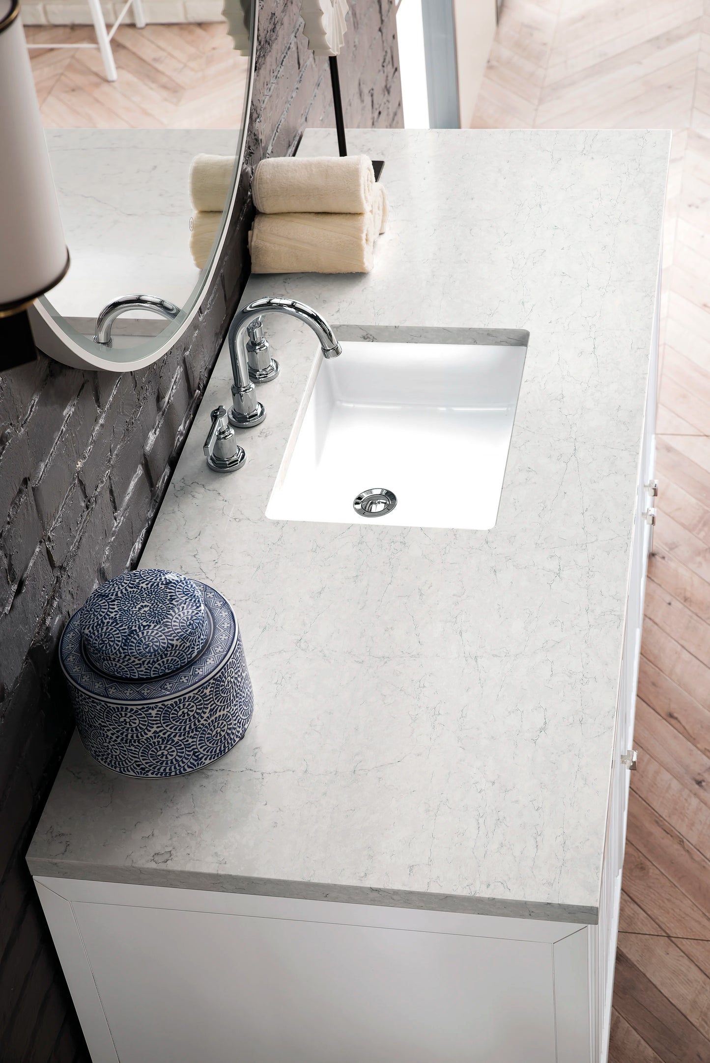 Renovate for Less Atlanta Athens 60" Single Vanity, Glossy White w/ 3 CM Eternal Jasmine Pearl Silestone Top, view 8