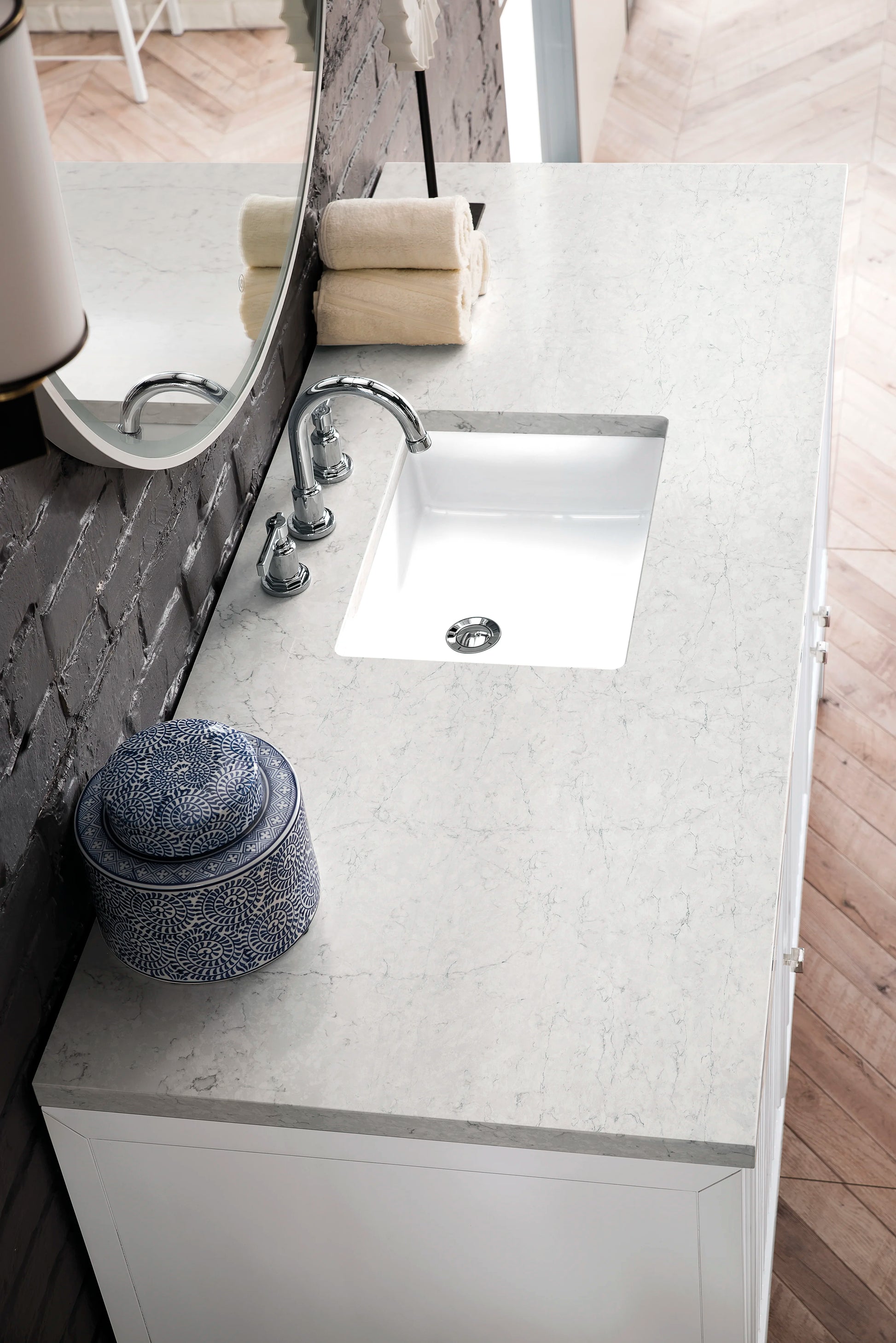 Renovate for Less Atlanta Athens 60" Single Vanity, Glossy White w/ 3 CM Eternal Jasmine Pearl Silestone Top, view 8
