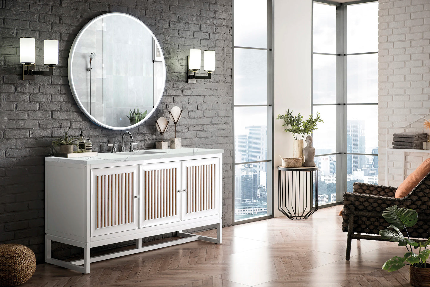 Renovate for Less Atlanta Athens 60" Single Vanity, Glossy White w/ 3 CM Ethereal Noctis Top, view 3