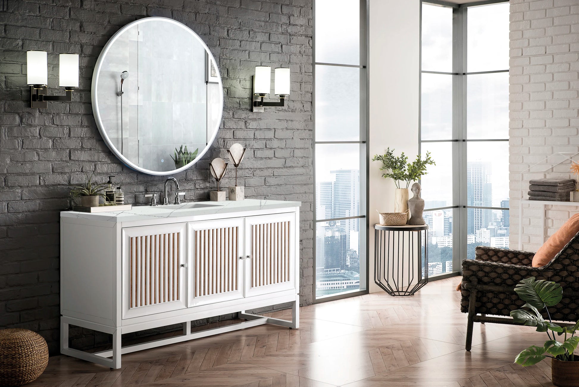 Renovate for Less Atlanta Athens 60" Single Vanity, Glossy White w/ 3 CM Ethereal Noctis Top, view 3