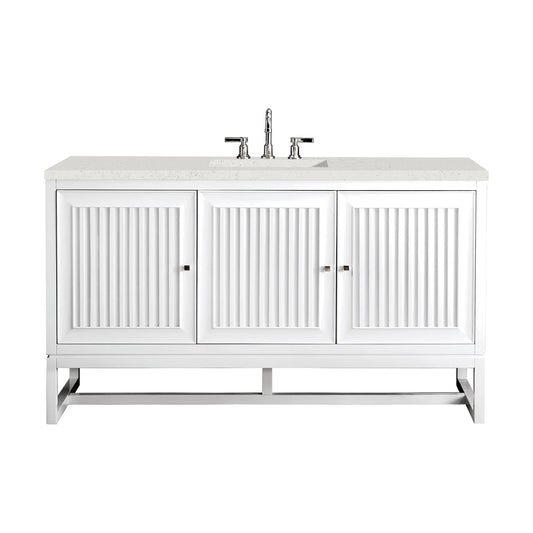 Renovate for Less Atlanta Athens 60" Single Vanity, Glossy White w/ 3 CM Lime Delight Silestone Top