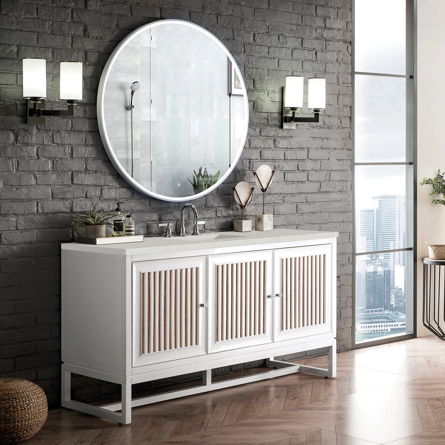Renovate for Less Atlanta Athens 60" Single Vanity, Glossy White w/ 3 CM Lime Delight Silestone Top, view 4