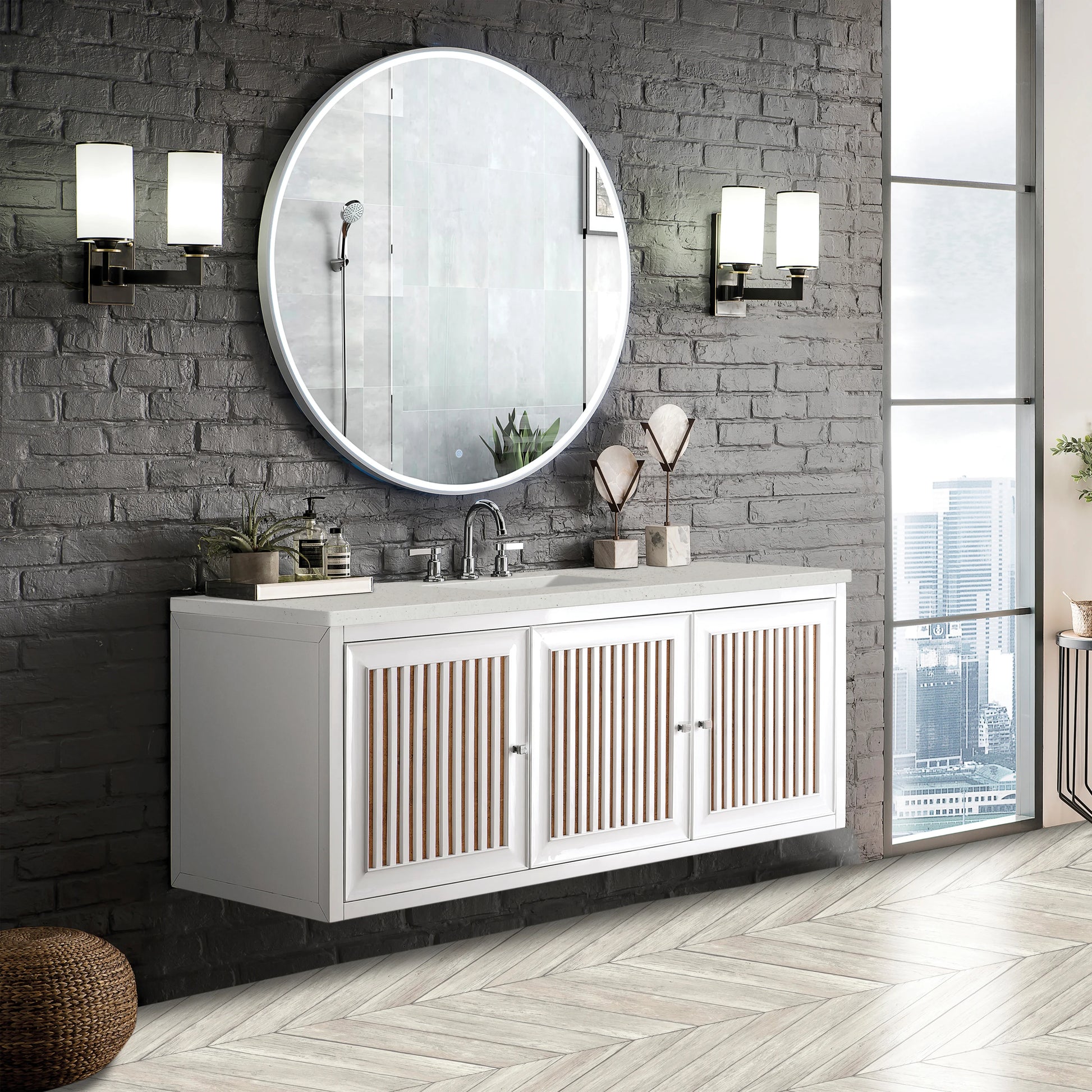 Renovate for Less Atlanta Athens 60" Single Vanity, Glossy White w/ 3 CM Lime Delight Silestone Top, view 5