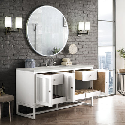 Renovate for Less Atlanta Athens 60" Single Vanity, Glossy White w/ 3 CM Lime Delight Silestone Top, view 6