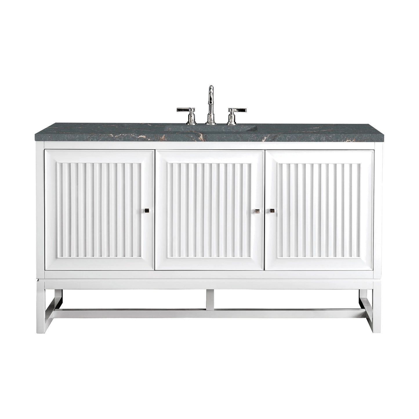 Renovate for Less Atlanta Athens 60" Single Vanity, Glossy White w/ 3 CM Parisien Bleu Silestone Top