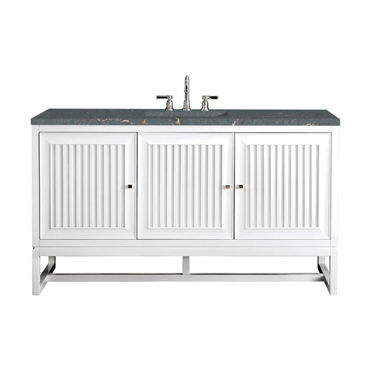 Renovate for Less Atlanta Athens 60" Single Vanity, Glossy White w/ 3 CM Parisien Bleu Silestone Top
