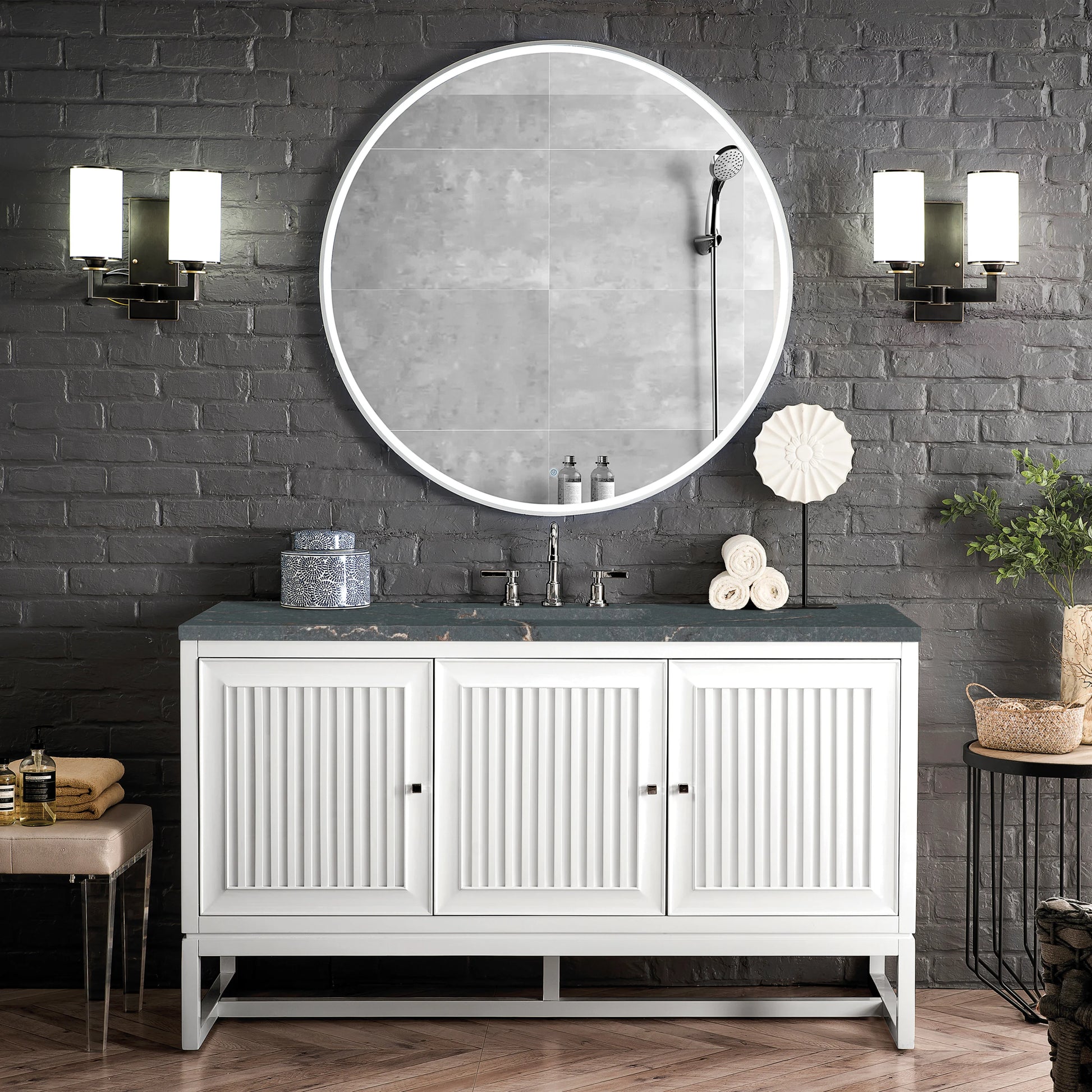 Renovate for Less Atlanta Athens 60" Single Vanity, Glossy White w/ 3 CM Parisien Bleu Silestone Top, view 3