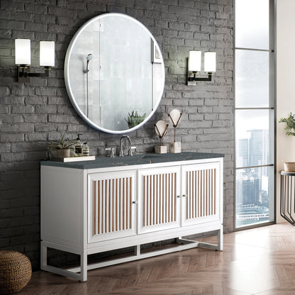 Renovate for Less Atlanta Athens 60" Single Vanity, Glossy White w/ 3 CM Parisien Bleu Silestone Top, view 4