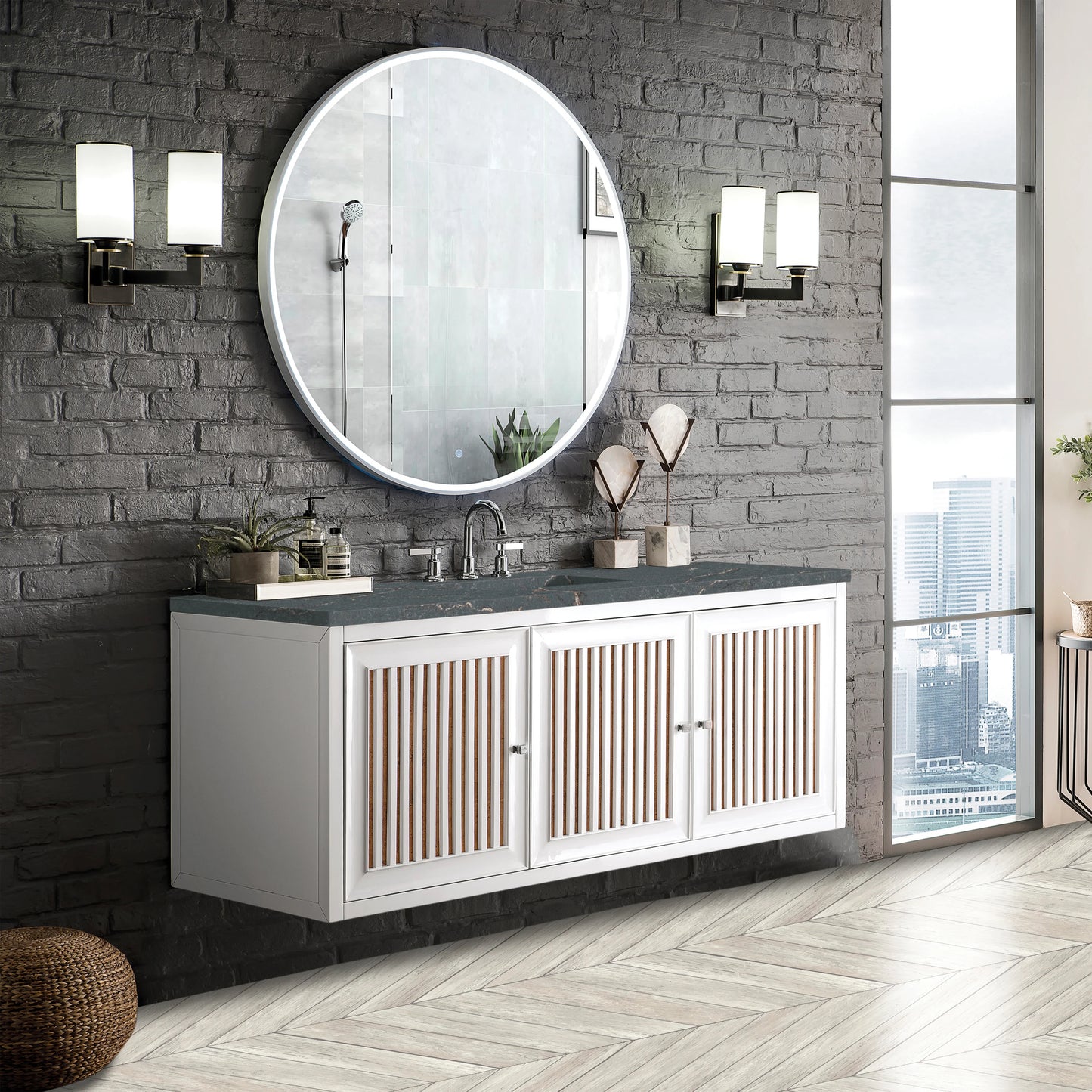 Renovate for Less Atlanta Athens 60" Single Vanity, Glossy White w/ 3 CM Parisien Bleu Silestone Top, view 5
