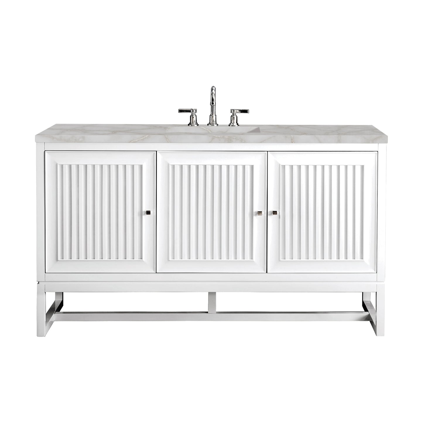 Renovate for Less Atlanta Athens 60" Single Vanity, Glossy White w/ 3 CM Victorian Silver Silestone Top