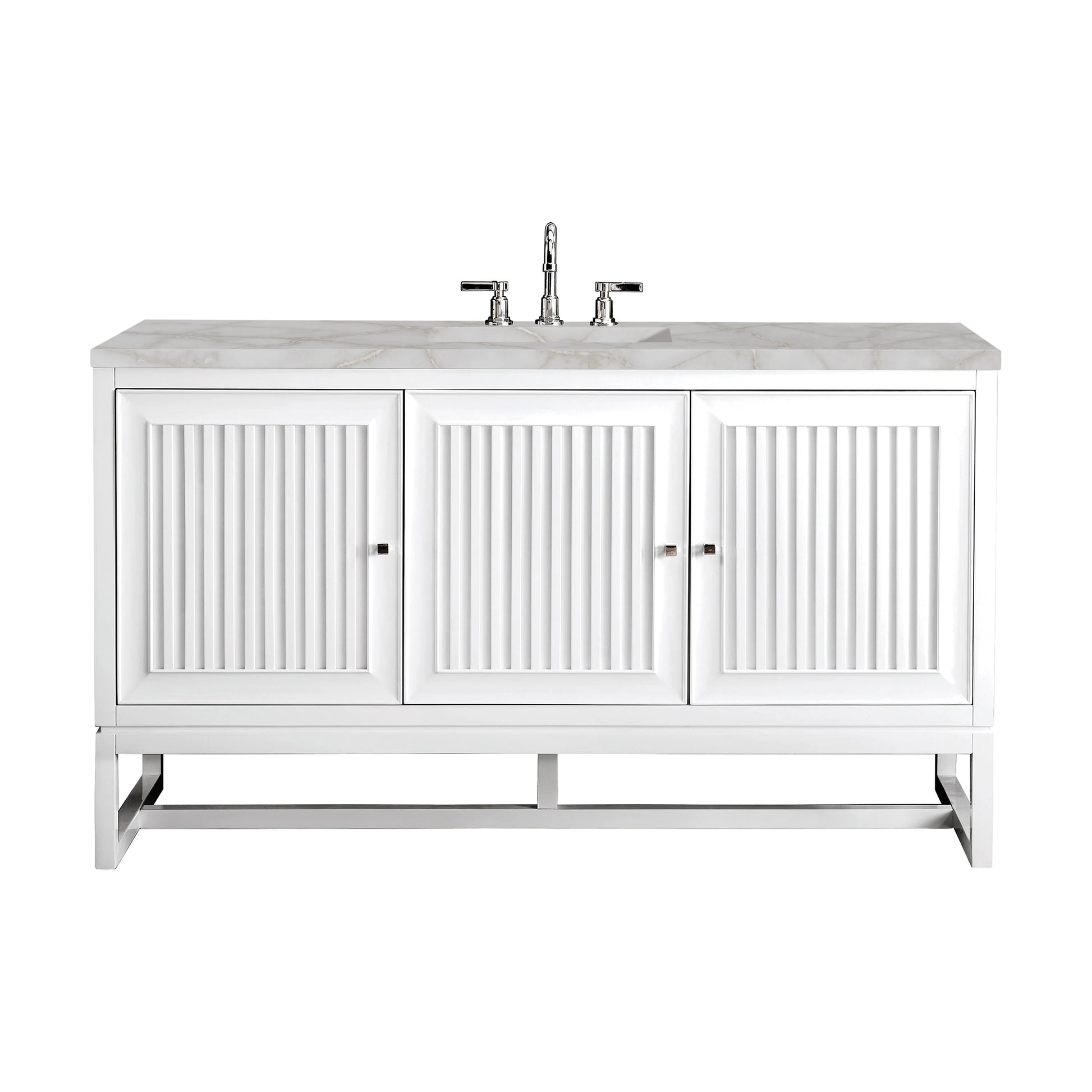 Renovate for Less Atlanta Athens 60" Single Vanity, Glossy White w/ 3 CM Victorian Silver Silestone Top