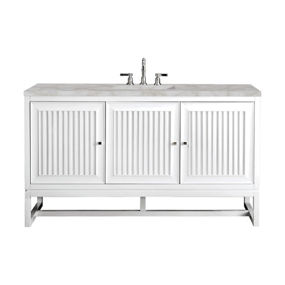 Renovate for Less Atlanta Athens 60" Single Vanity, Glossy White w/ 3 CM Victorian Silver Silestone Top