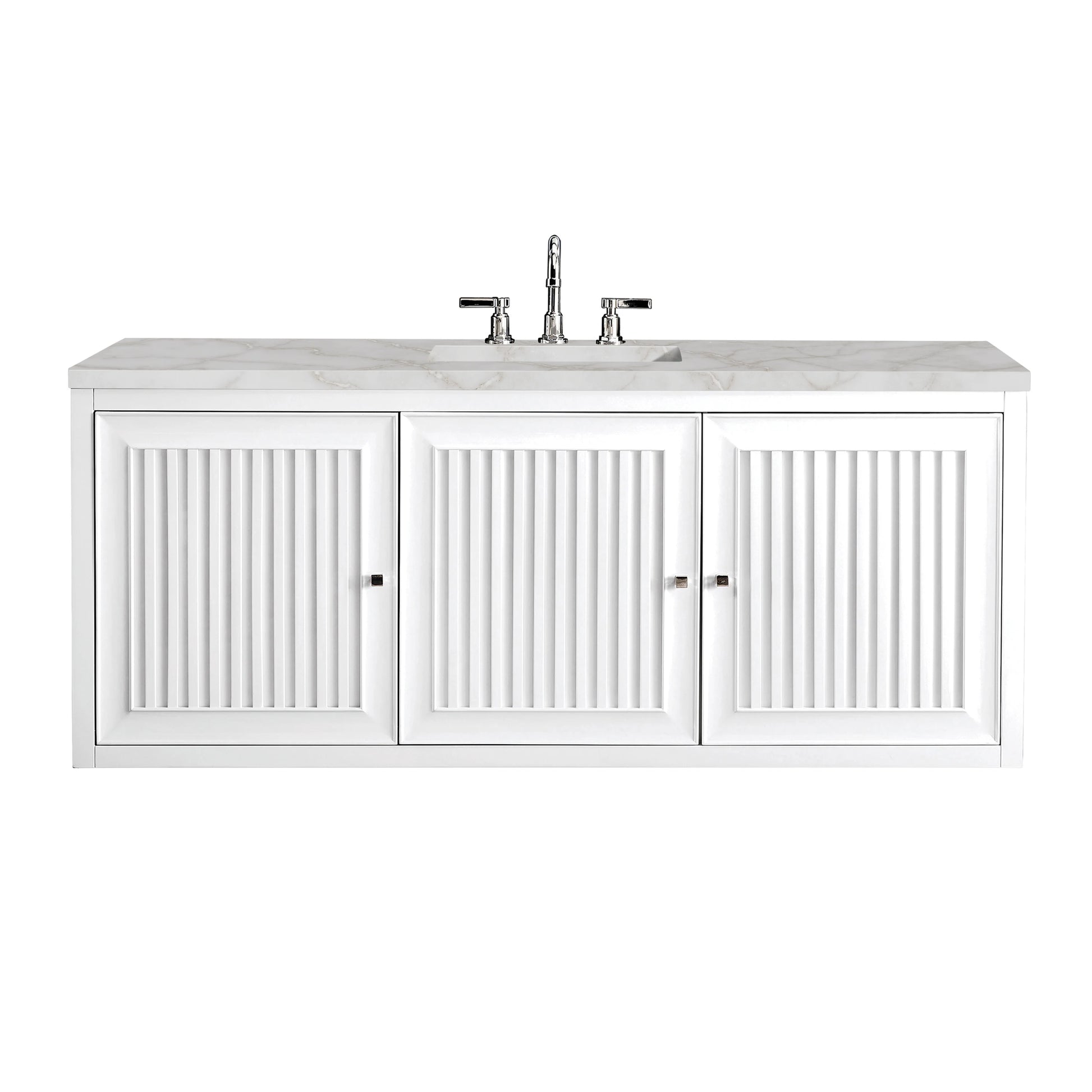 Renovate for Less Atlanta Athens 60" Single Vanity, Glossy White w/ 3 CM Victorian Silver Silestone Top, view 2