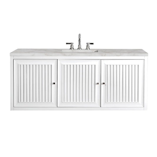 Renovate for Less Atlanta Athens 60" Single Vanity, Glossy White w/ 3 CM Victorian Silver Silestone Top, view 2