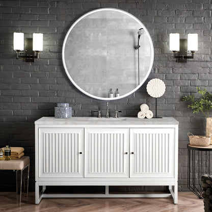 Renovate for Less Atlanta Athens 60" Single Vanity, Glossy White w/ 3 CM Victorian Silver Silestone Top, view 3