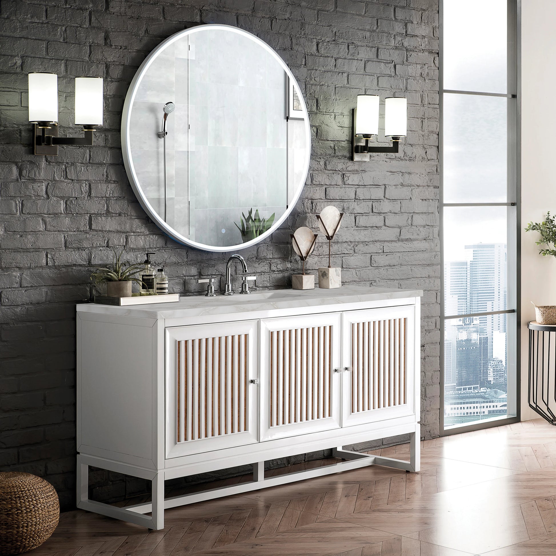 Renovate for Less Atlanta Athens 60" Single Vanity, Glossy White w/ 3 CM Victorian Silver Silestone Top, view 4