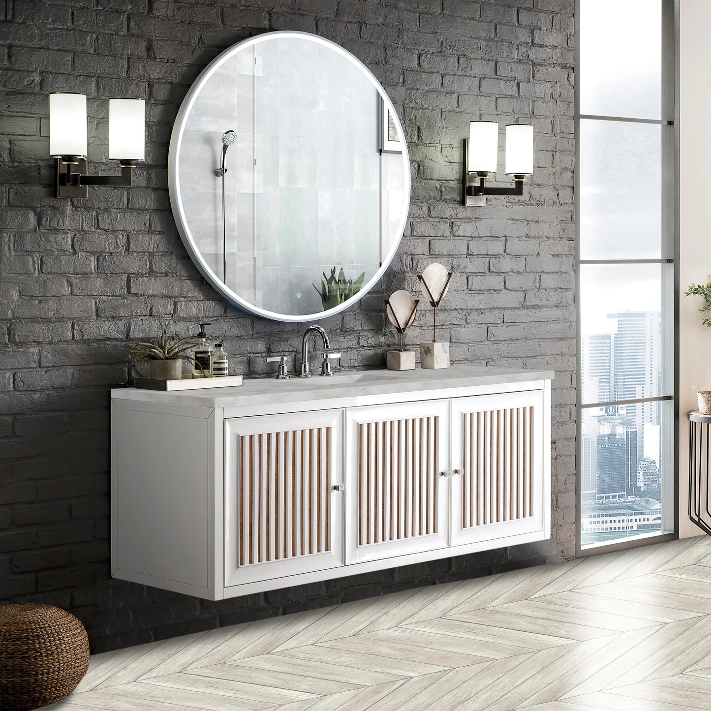 Renovate for Less Atlanta Athens 60" Single Vanity, Glossy White w/ 3 CM Victorian Silver Silestone Top, view 5