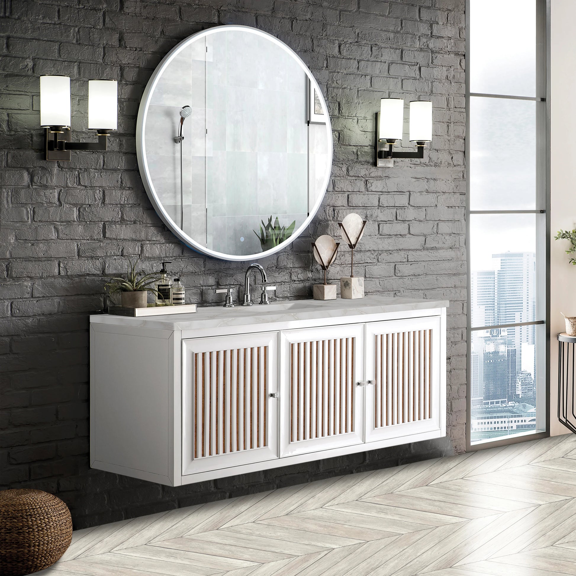 Renovate for Less Atlanta Athens 60" Single Vanity, Glossy White w/ 3 CM Victorian Silver Silestone Top, view 5