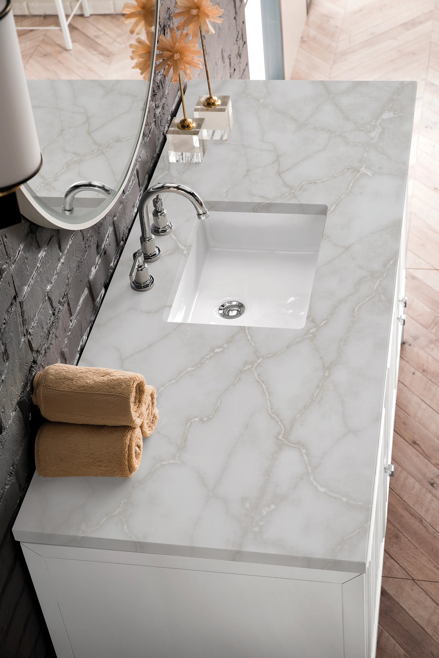 Renovate for Less Atlanta Athens 60" Single Vanity, Glossy White w/ 3 CM Victorian Silver Silestone Top, view 8