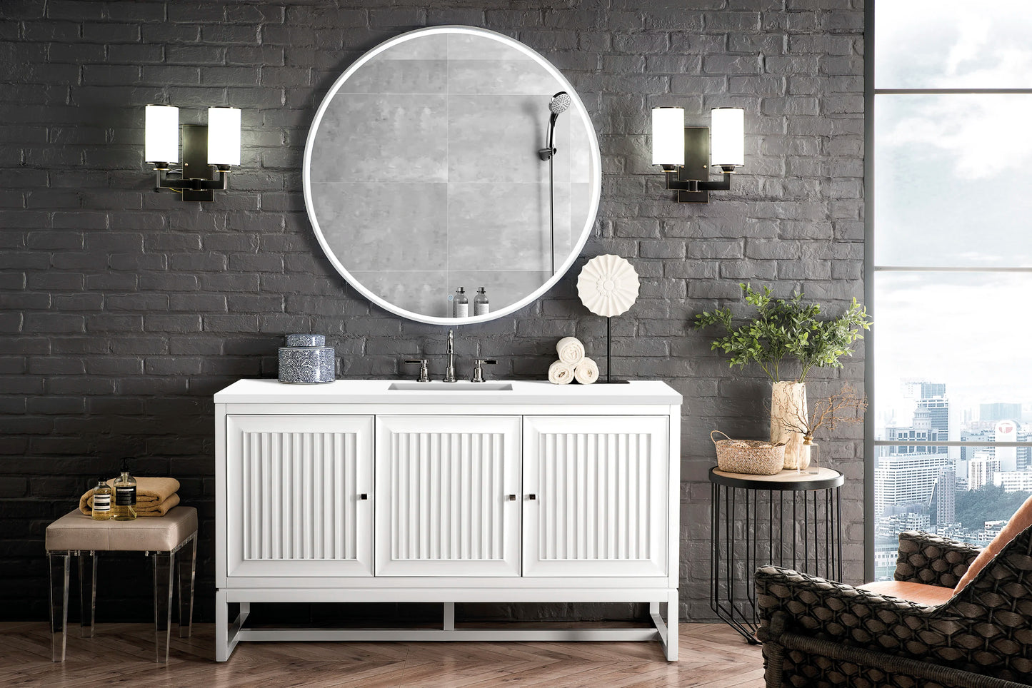 Renovate for Less Atlanta Athens 60" Single Vanity, Glossy White w/ 3 CM White Zeus Silestone Top, view 3