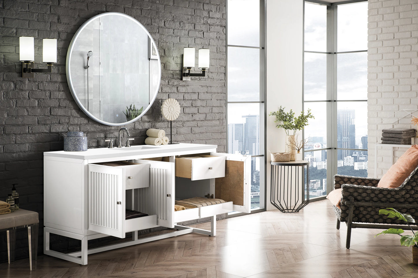 Renovate for Less Atlanta Athens 60" Single Vanity, Glossy White w/ 3 CM White Zeus Silestone Top, view 6