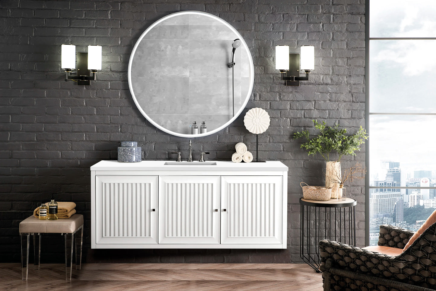 Renovate for Less Atlanta Athens 60" Single Vanity, Glossy White w/ 3 CM White Zeus Silestone Top, view 7