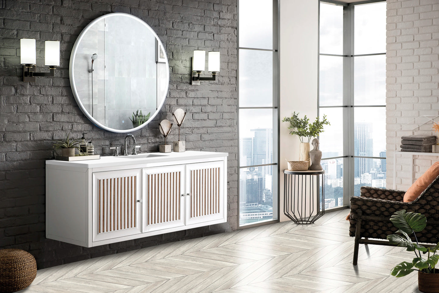 Renovate for Less Atlanta Athens 60" Single Vanity, Glossy White w/ 3 CM White Zeus Silestone Top, view 8