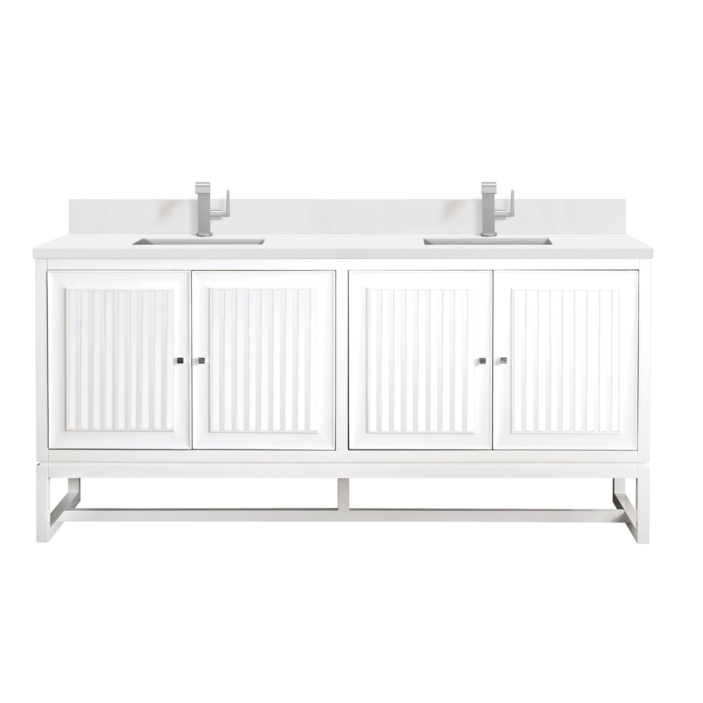 Renovate for Less Atlanta Athens 72" Double Vanity, Glossy White w/ Single Hole 3 CM White Zeus Silestone Top & Backsplash