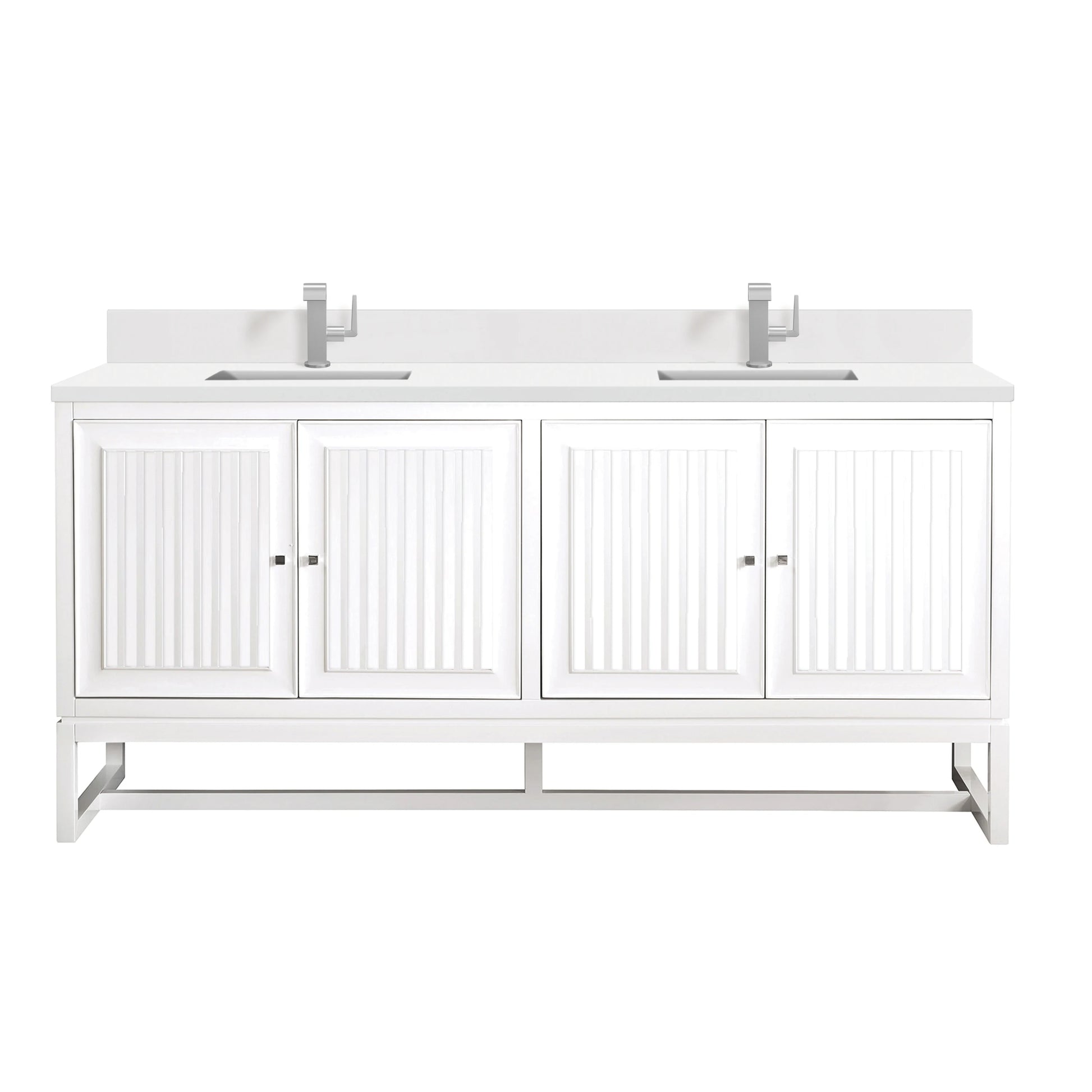 Renovate for Less Atlanta Athens 72" Double Vanity, Glossy White w/ Single Hole 3 CM White Zeus Silestone Top & Backsplash