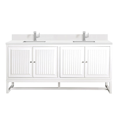 Renovate for Less Atlanta Athens 72" Double Vanity, Glossy White w/ Single Hole 3 CM White Zeus Silestone Top & Backsplash