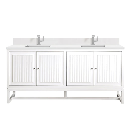 Renovate for Less Atlanta Athens 72" Double Vanity, Glossy White w/ Single Hole 3 CM White Zeus Silestone Top & Backsplash