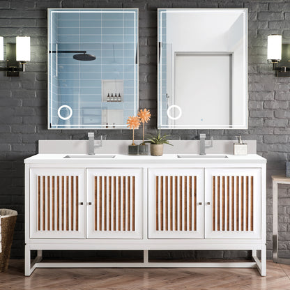 Renovate for Less Atlanta Athens 72" Double Vanity, Glossy White w/ Single Hole 3 CM White Zeus Silestone Top & Backsplash, view 2