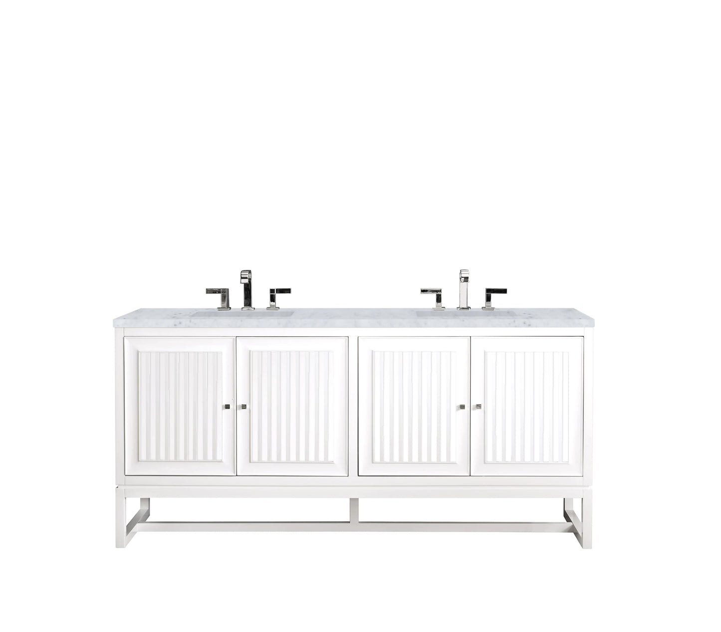 Renovate for Less Atlanta Athens 72" Double Vanity, Glossy White w/ 3 CM Carrara White Top