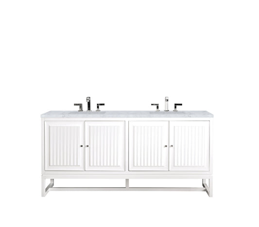 Renovate for Less Atlanta Athens 72" Double Vanity, Glossy White w/ 3 CM Carrara White Top