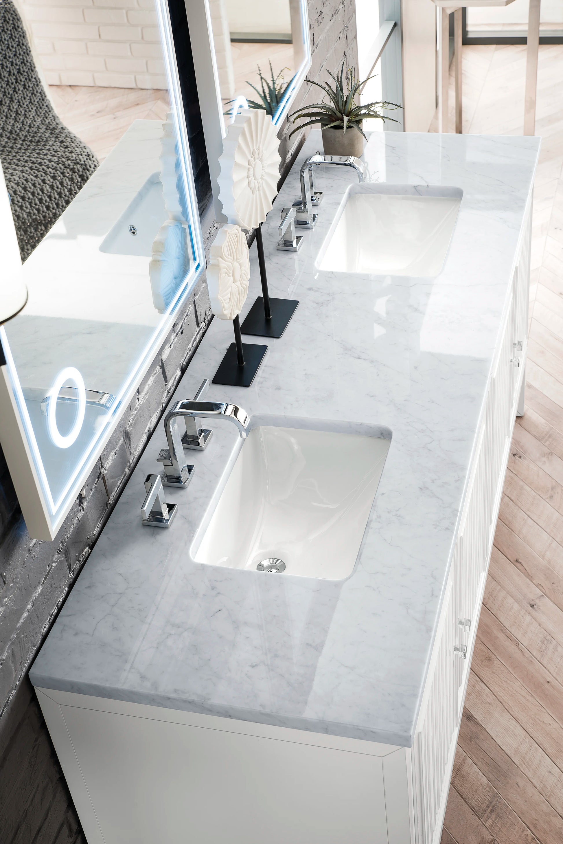 Renovate for Less Atlanta Athens 72" Double Vanity, Glossy White w/ 3 CM Carrara White Top, view 4