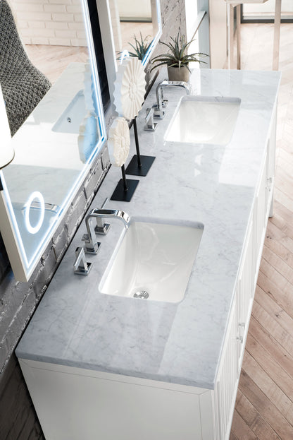 Renovate for Less Atlanta Athens 72" Double Vanity, Glossy White w/ 3 CM Carrara White Top, view 4