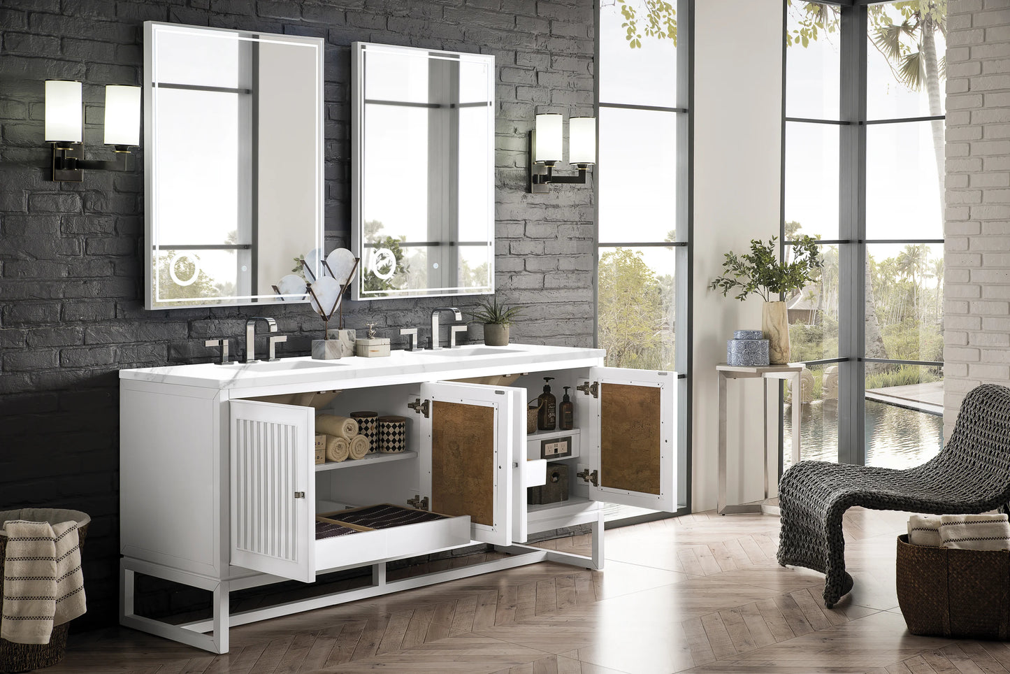Renovate for Less Atlanta Athens 72" Double Vanity, Glossy White w/ 3 CM Carrara White Top, view 6