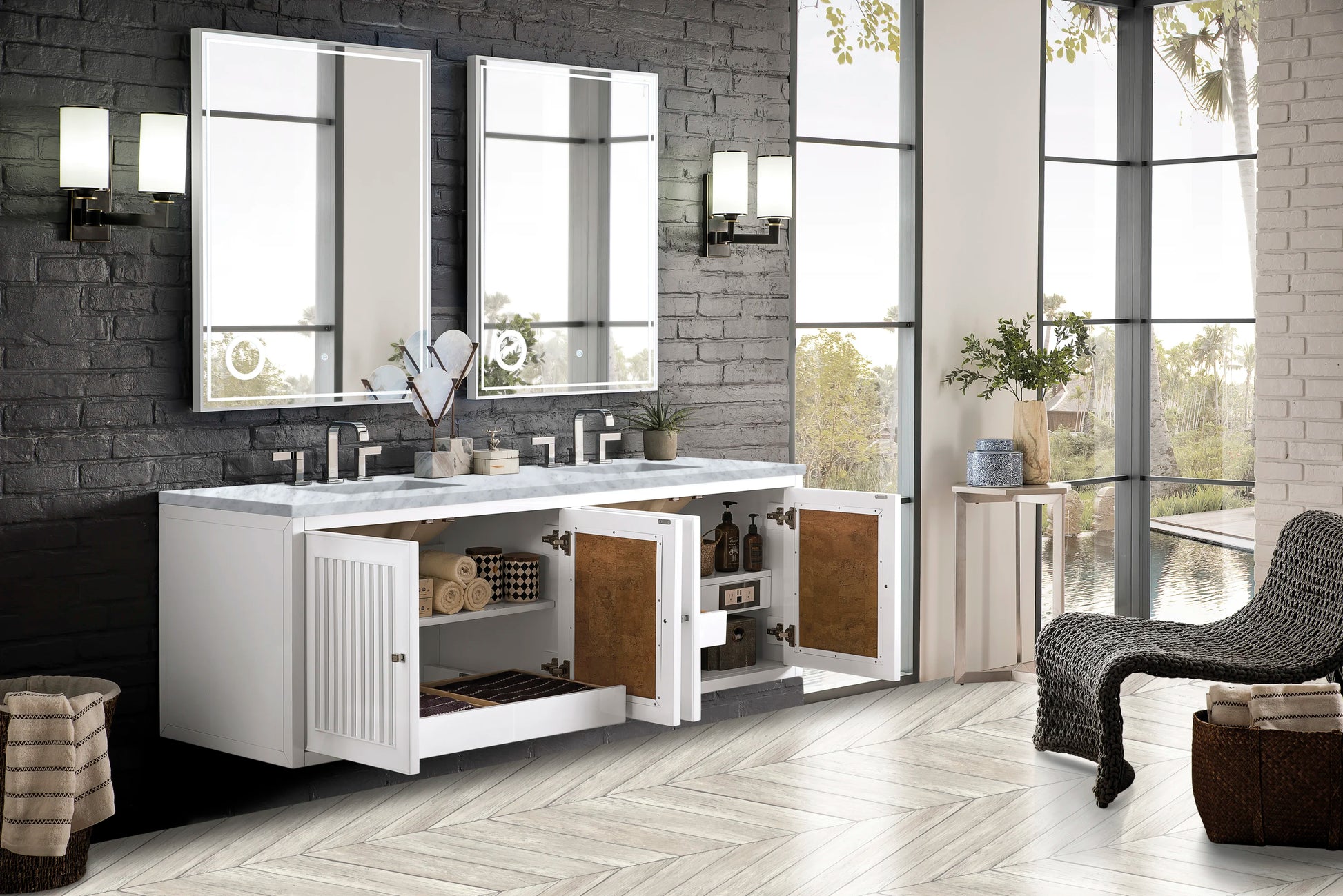 Renovate for Less Atlanta Athens 72" Double Vanity, Glossy White w/ 3 CM Carrara White Top, view 9