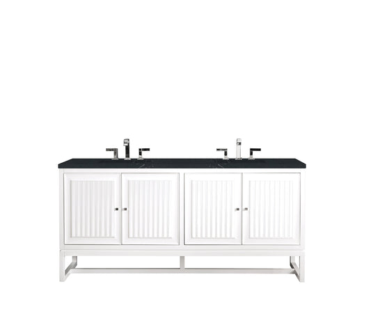 Renovate for Less Atlanta Athens 72" Double Vanity, Glossy White w/ 3 CM Charcoal Soapstone Silestone Top